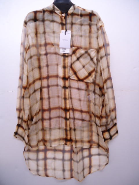 【KCM】asy-25-42★新品★【AGNONA/アニオナ】レディース シルク 長袖ロングブラウス キャミ付 ブラウン系 サイズ42 イタリア製拍卖