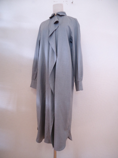 【KCM】asy-t-207-42★新品★【AGNONA/アニオナ】レディース 長袖シャツワンピ グレー サイズ42 イタリア製拍卖