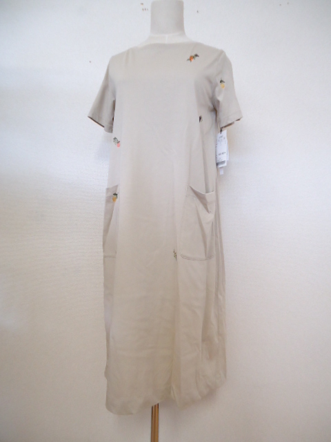 【KCM】asy-61-38★新品★【donna SPICCO/ドンナスピッコ】フラワー刺繍 コットンTシャツワンピ ベージュ系 サイズ38拍卖