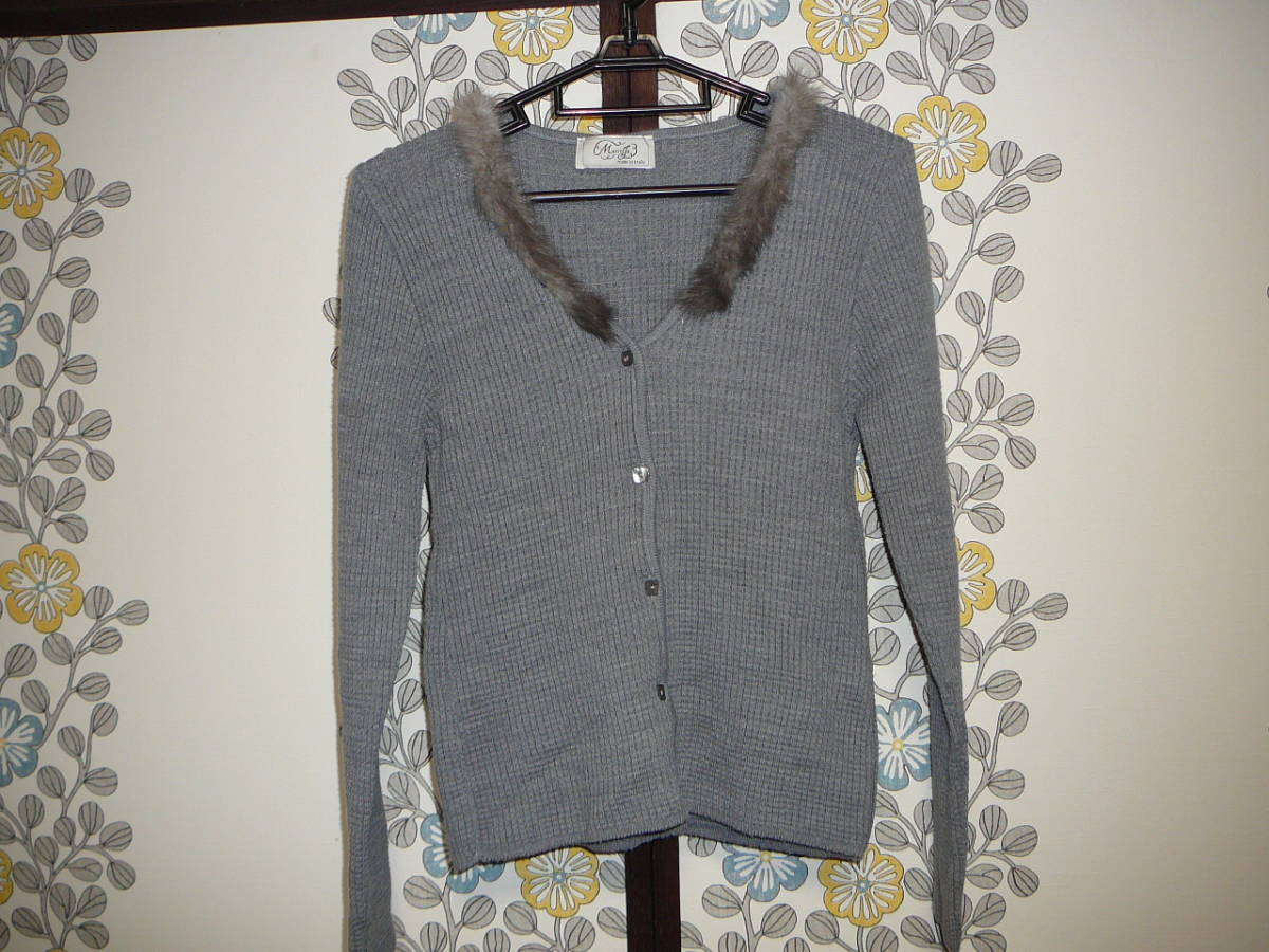 美品 イタリア製 MarceLLa ニット カットソー メリノウール M グレー系 ファー付き 拍卖