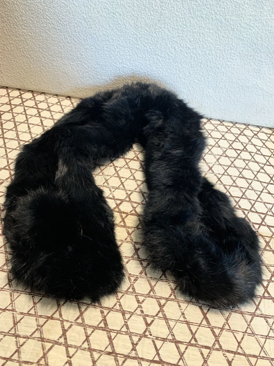 ◆ラビットファー 襟巻き マフラー 黒◆A-747拍卖