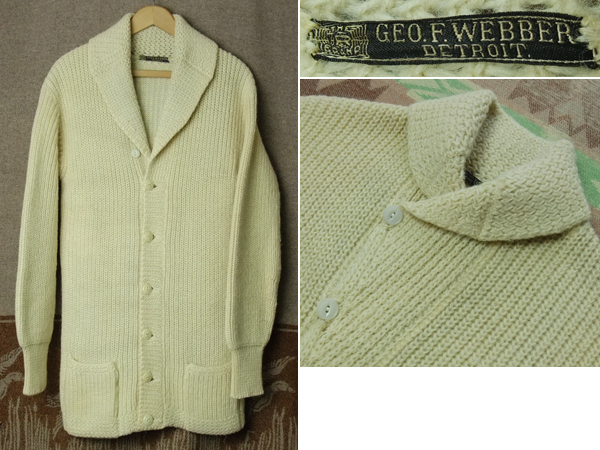 ショールカラー【GEO.F.WEBBER】20s シェーカー カーディガン ニット セーター★ビンテージ ローゲージ 20年代 30年代 USA 古着 30s40s拍卖