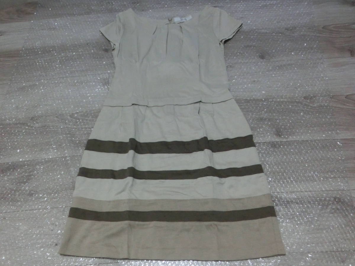matrice BY VOICEMAIL/マトリーチェバイヴォイスメール/上品な下ボーダーショートスリーブワンピース♪薄ベージュ/size38/定形外可拍卖