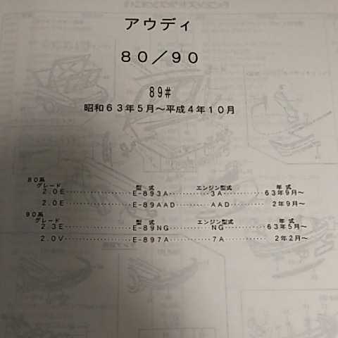 【パーツガイド】 アウディ 80/90 (89#)S63.5~ 2000年版 【絶版・希少】拍卖