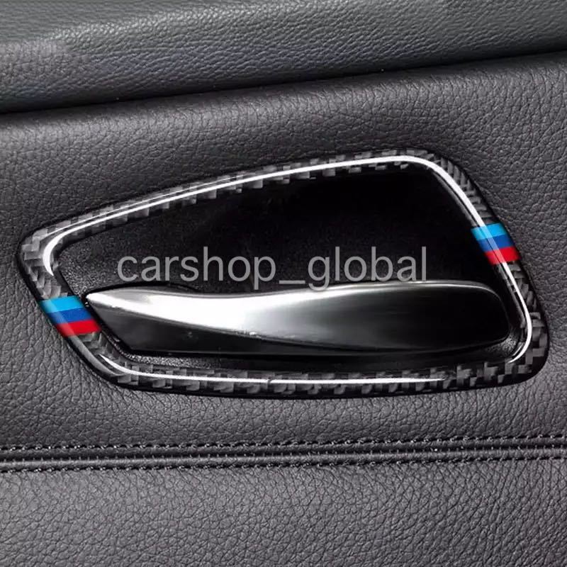 BMW 3シリーズ E90 Mスポーツ柄 カーボン ドアハンドル トリム カバー フレーム ステッカー フロント&リア 左右4点セット サイド拍卖