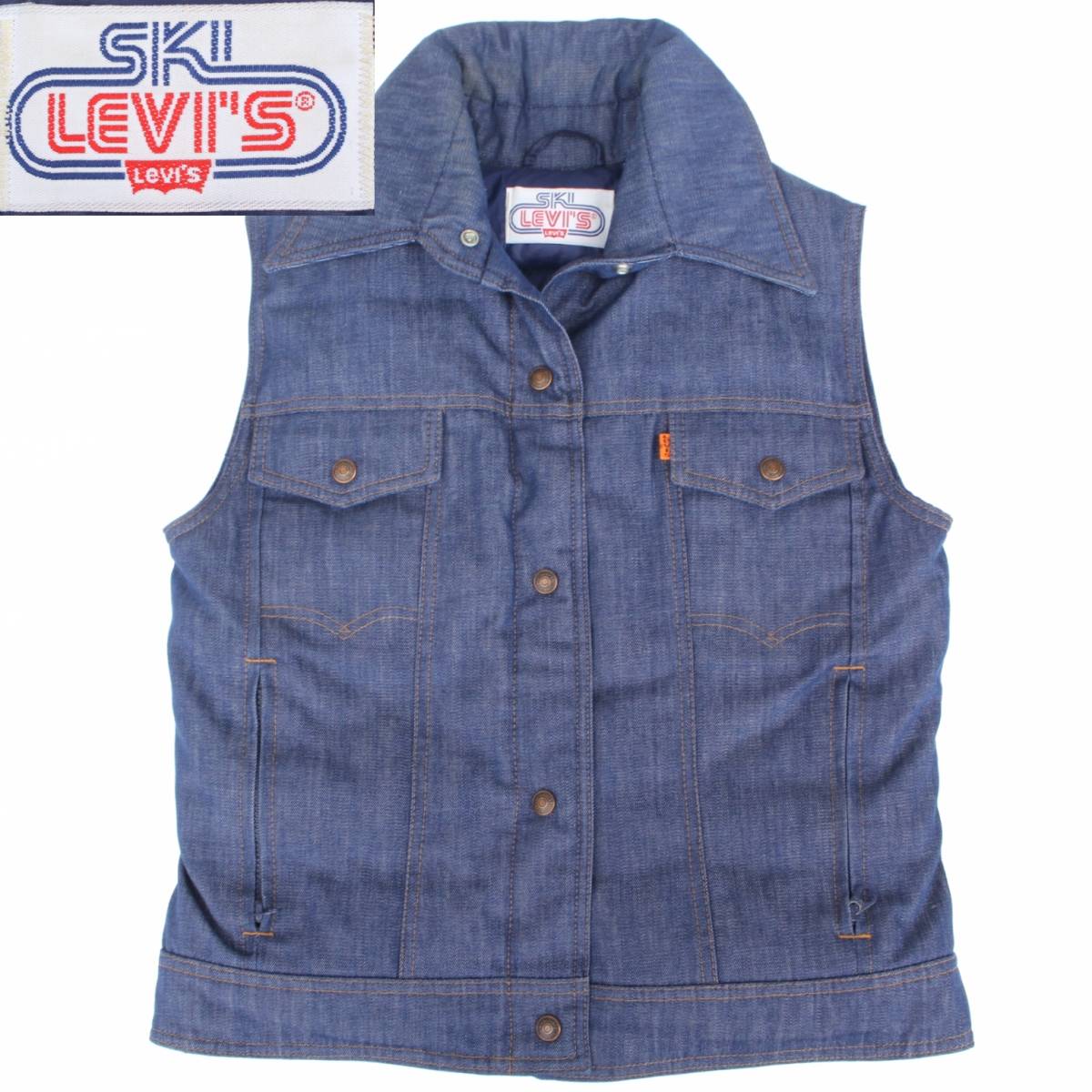 (09133)美品70s-80s SKI LEVISスキーリーバイス デニム ダウンベスト(メンズS-Mぐらい)(USAヴィンテージ70年代80年代レディース)リーバイス拍卖
