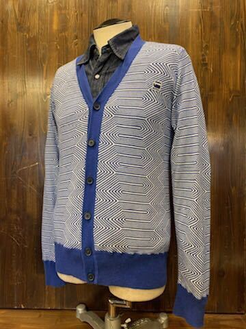 J041 メンズ カーディガン オシャレ♪ G-STAR RAW DENIM ジースター 長袖 ニット ブルー 薄手 柄 小さいサイズ / S拍卖