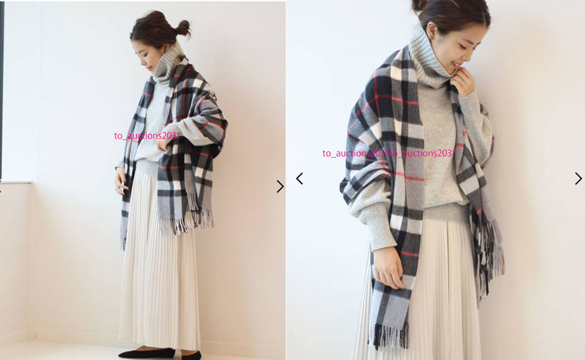 【Joshua Ellis/ジョシュアエリス】◆新品タグ付 大判別注ラムアンゴラチェックストール◆グレーA拍卖