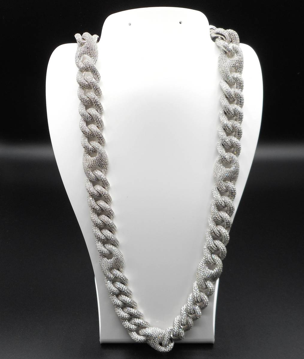 2 シルバー ジルコニアダイヤ ネックレス 304g 58cm 幅1.6cm 極太 オーダー 18K WG PT900も可能 喜平 純金 メイウェザー トラビススコット拍卖