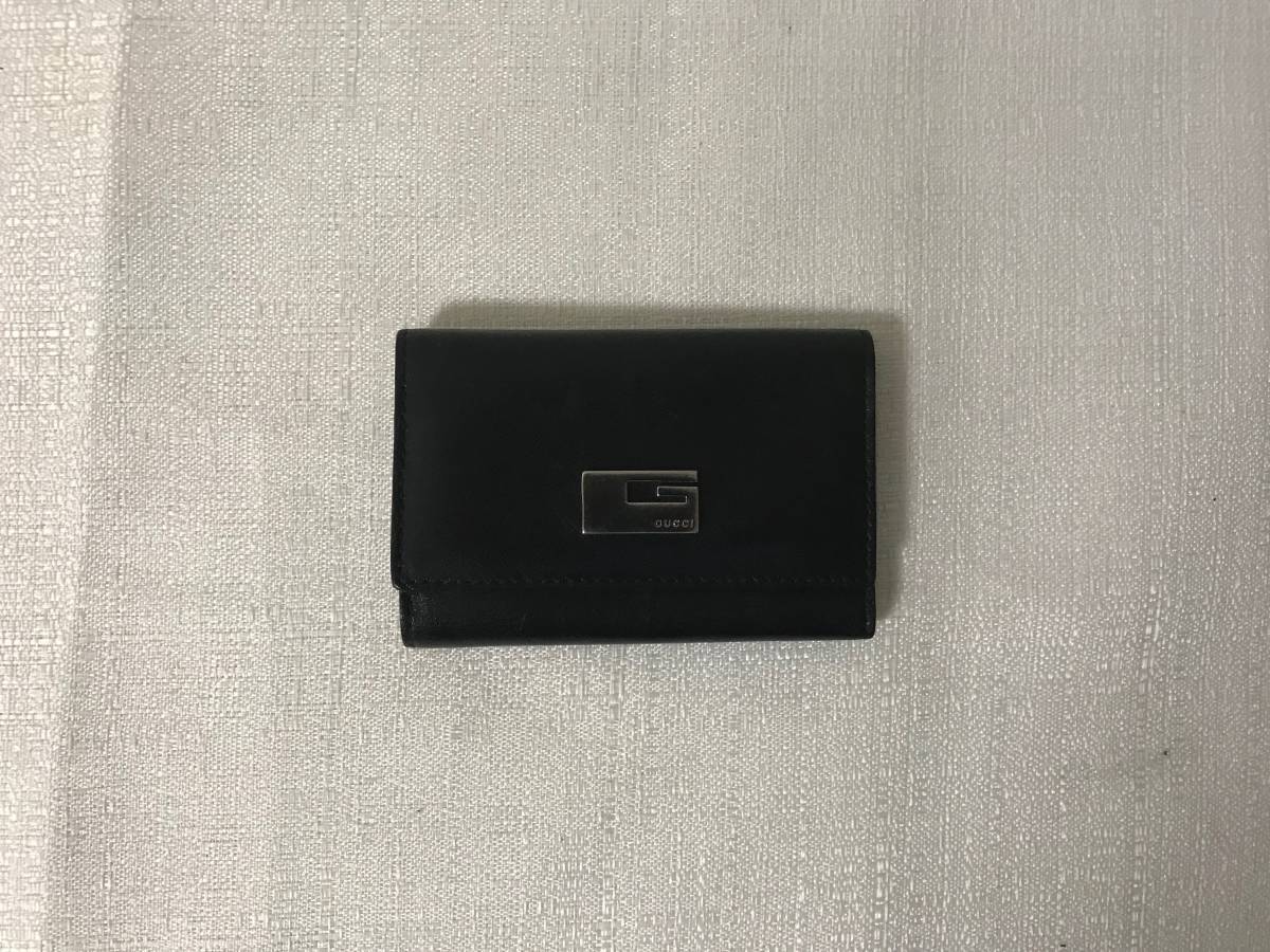 本物グッチGUCCI本革レザーG金具二つ折り6連キーケース鍵キーリング黒ブラックビジネスメンズレディース旅行トラベル拍卖