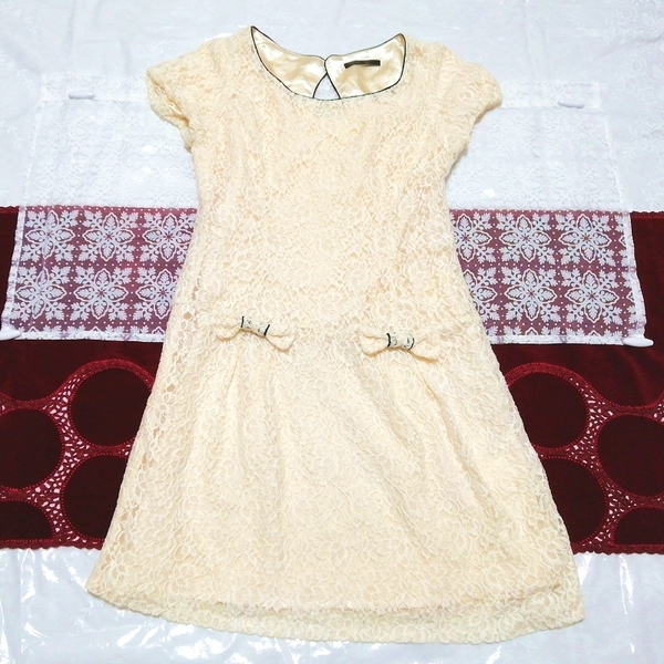 亜麻色フローラルホワイトレースネグリジェチュニックワンピース Floral white lace negligee tunic dress拍卖