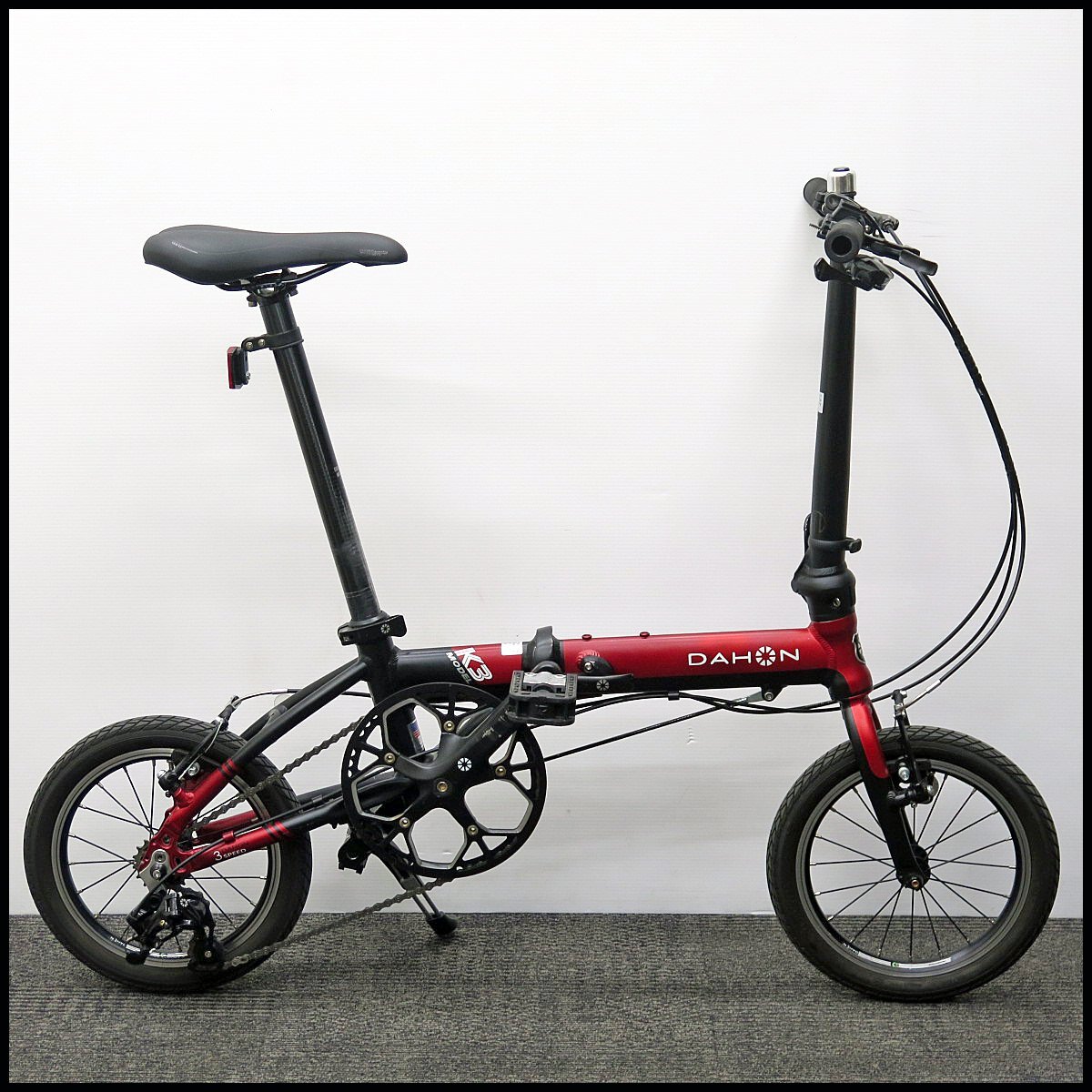 I333) 美品 DAHON/ダホン 折りたたみ自転車 K3 3段変速 14インチ/ミニベロ/フォールディングバイク/街乗り/レッド マットブラック/△S拍卖
