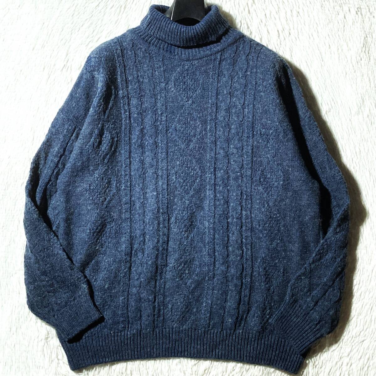 Green Mountain★MADE IN ITALY★80s 90s vintage★希少XL★フィッシャーマン ケーブル ニットセーター タートルネック アラン イタリア製拍卖