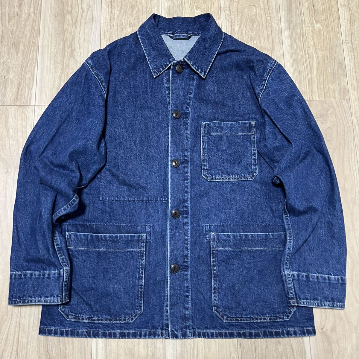 ★美品★UNIQLO ユニクロ 長袖 カバーオール デニムジャケット Gジャン ジージャン メンズ サイズL インディゴ 綿100% R-8522拍卖