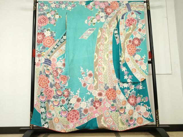 平和屋着物●名門 藤娘きぬたや・総絞り 振袖 吉祥草花文 正絹 逸品 AABE8586cs拍卖