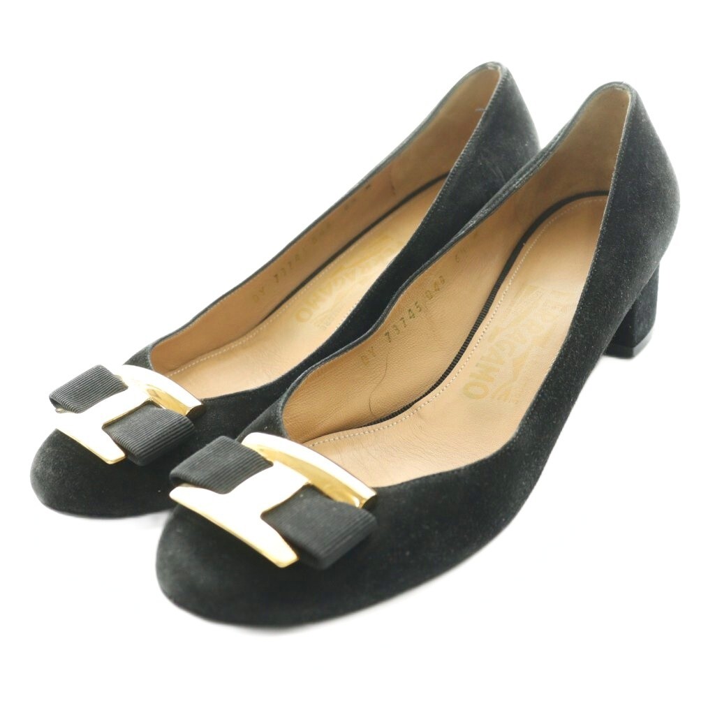 サルヴァトーレフェラガモ Salvatore Ferragamo ヴァラリボン パンプス スエード 6.5 黒 ブラック /SS ■OS レディース拍卖