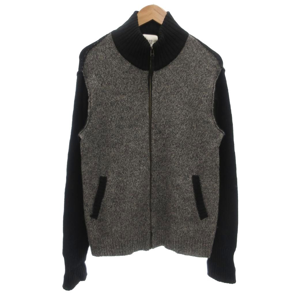 タケオキクチ TAKEO KIKUCHI ウールニットジャケット ジップアップ 3 バイカラー 黒 ブラック グレー /GV ■GY60 メンズ拍卖
