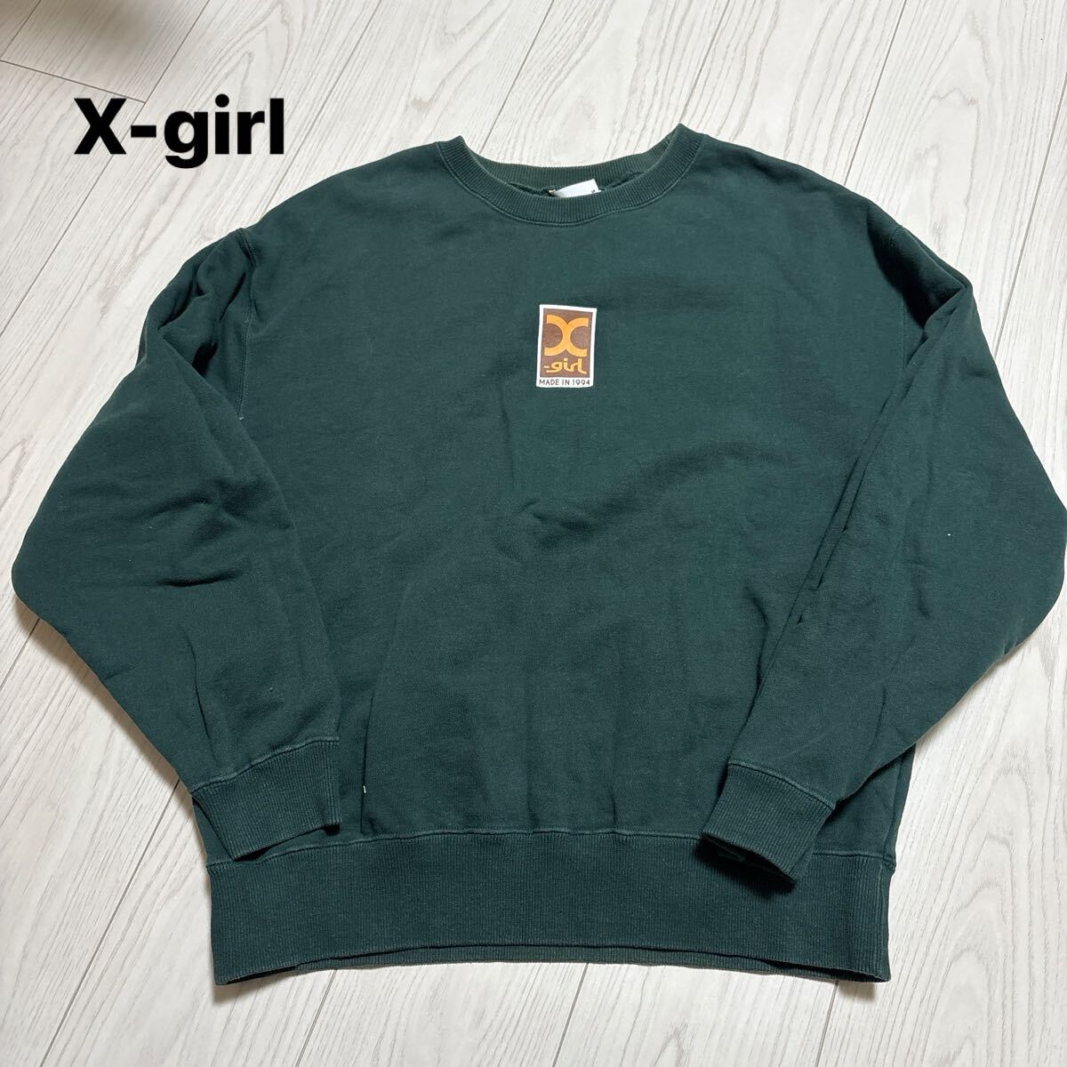 X-girl エックスガール スウェット グリーン サイズ:1 緑 トレーナー ロゴ レディース THF-315拍卖