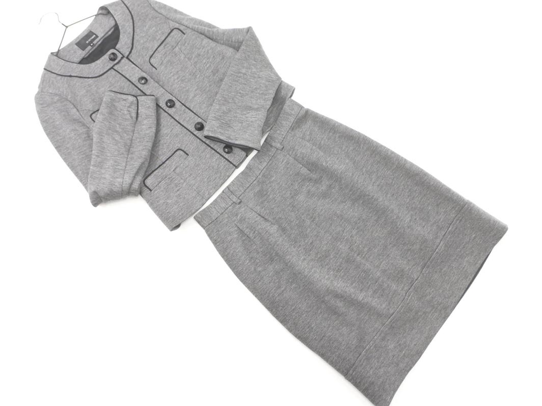 22 OCTOBRE 22 オクトーブル ウール混 ノーカラー ジャケット スカート セットアップ size40/グレー ◇■ ☆ gad0 レディース拍卖