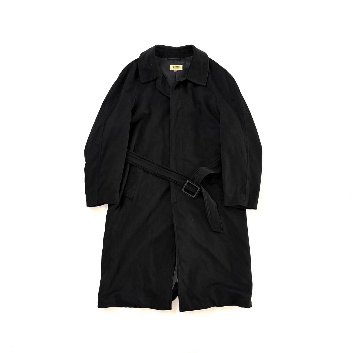 旧タグ Loro piana カシミヤ100% Kamanta ステンカラーコート ベルト ブラック 44 最高峰 ラグラン Vintage ロロピアーナ 黒 イタリア製拍卖