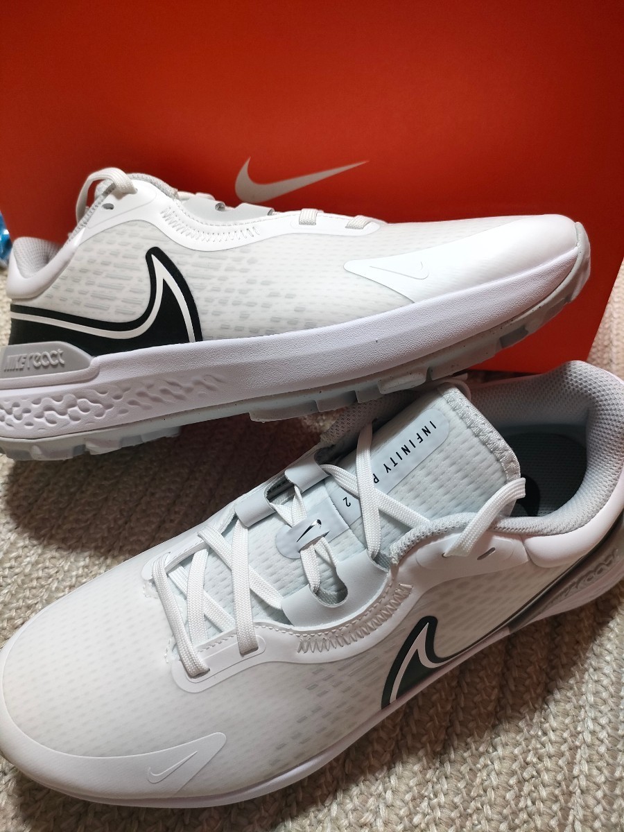 新品 NIKE GOLF インフィニティ プロ 2 26.5cm ナイキ ゴルフシューズ 白×黒×グレー リアクトソール 固定式ゴムスパイク 防水拍卖