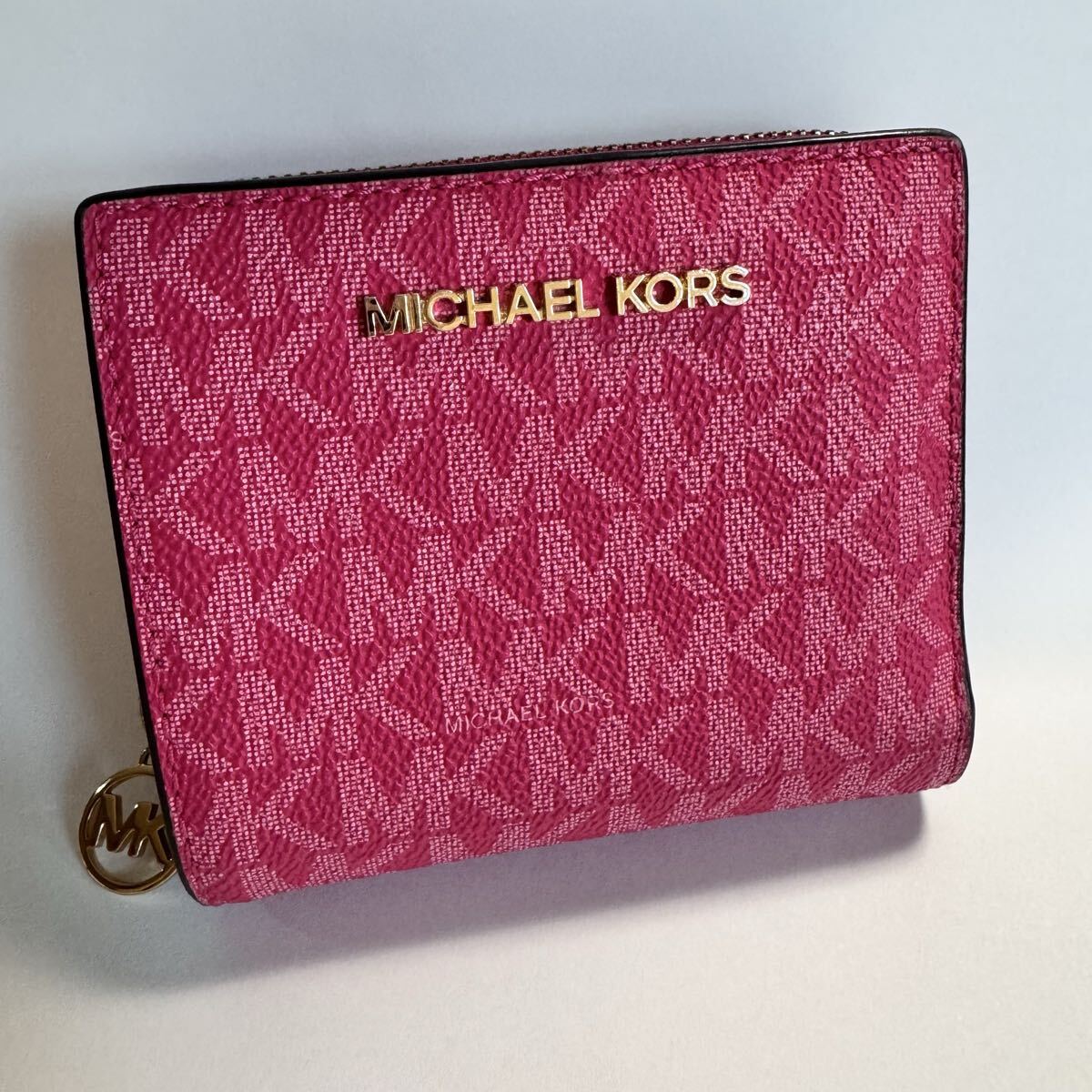 マイケルコース 二つ折り財布 JET SET ピンク ミニ財布 MICHAEL KORS 美品 ウォレット ラウンドファスナー コンパクト 35H3GTVF6B拍卖