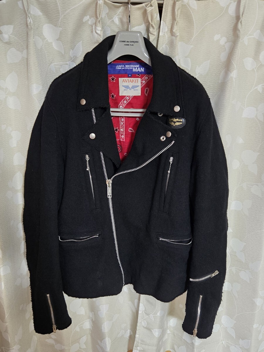 JUNYA WATANABE MAN COMME des GARCONS ルイスレザー ライダースジャケット 黒 ブラック ウール バンダナ柄拍卖