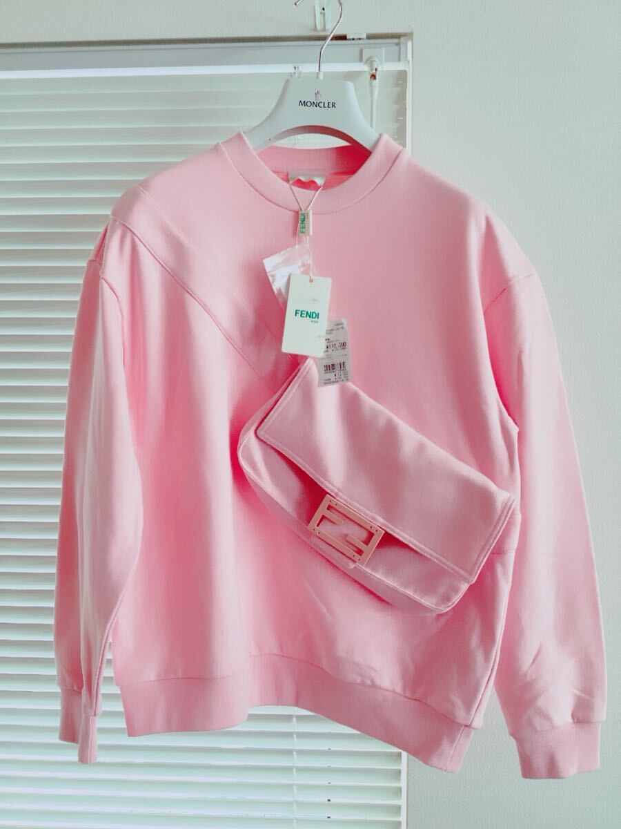 訳あり未使用品【FENDI】フェンディ バッグ付き スウェット トレーナー ピンク 165cm 定価110000円 大人女性にも拍卖