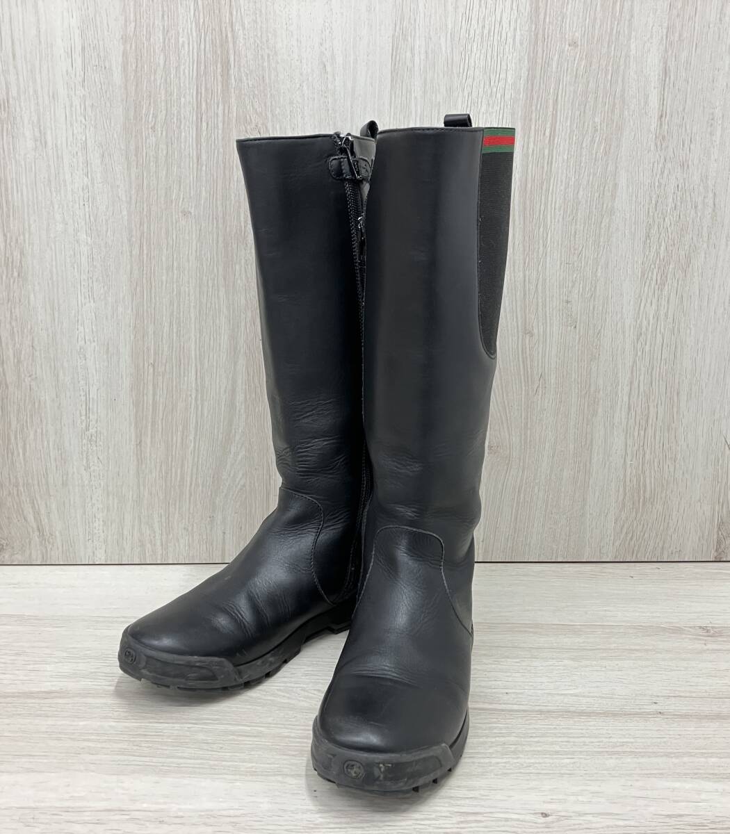 グッチ GUCCI 324538/ブーツ 表記サイズ33 約21cm レザー 黒 キッズ レディース拍卖