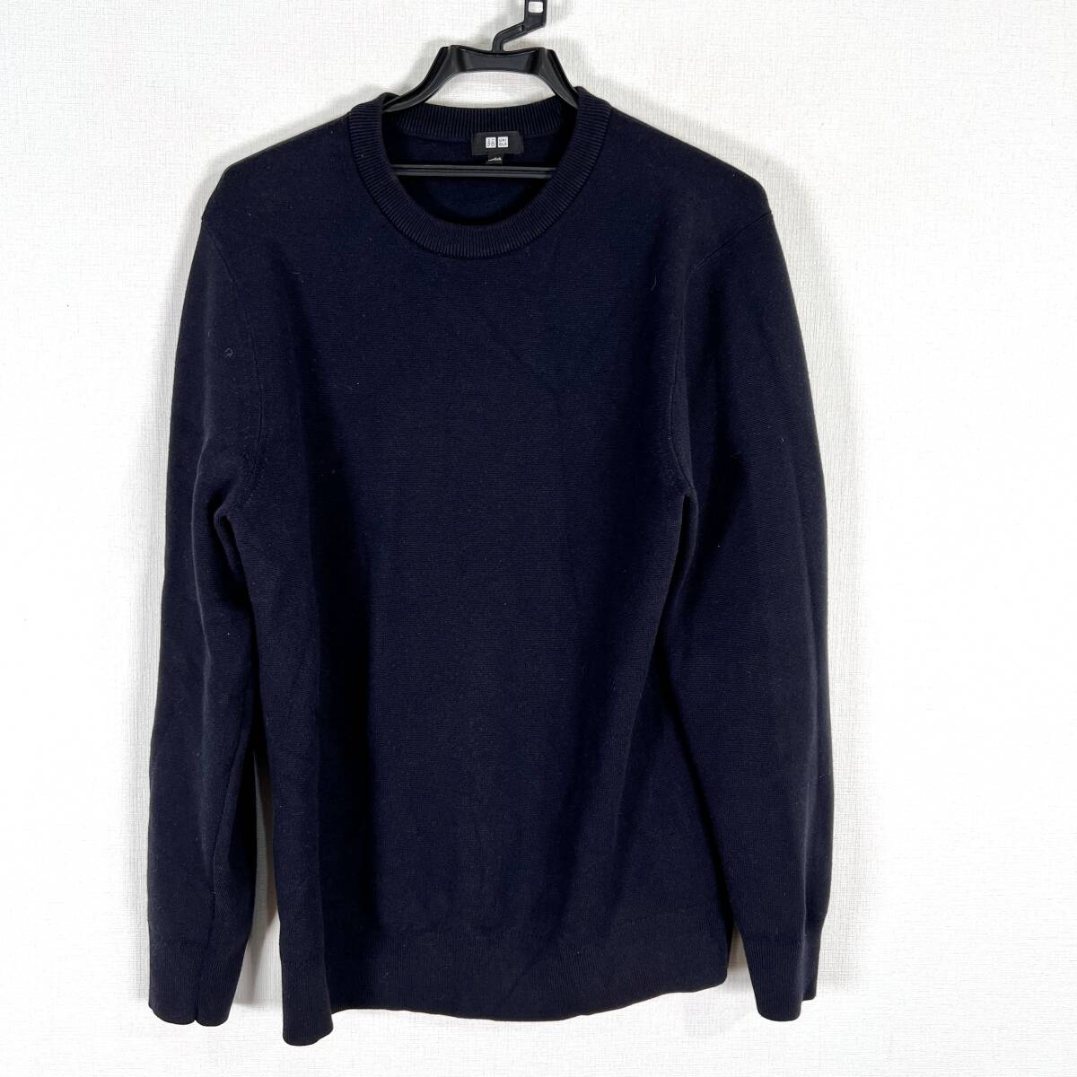 【UNIQLO】ユニクロ ウォッシャブルストレッチミラノリブクルーネックセーター(長袖)ネイビー系 ニットトップス メンズ Lサイズ【c052】拍卖