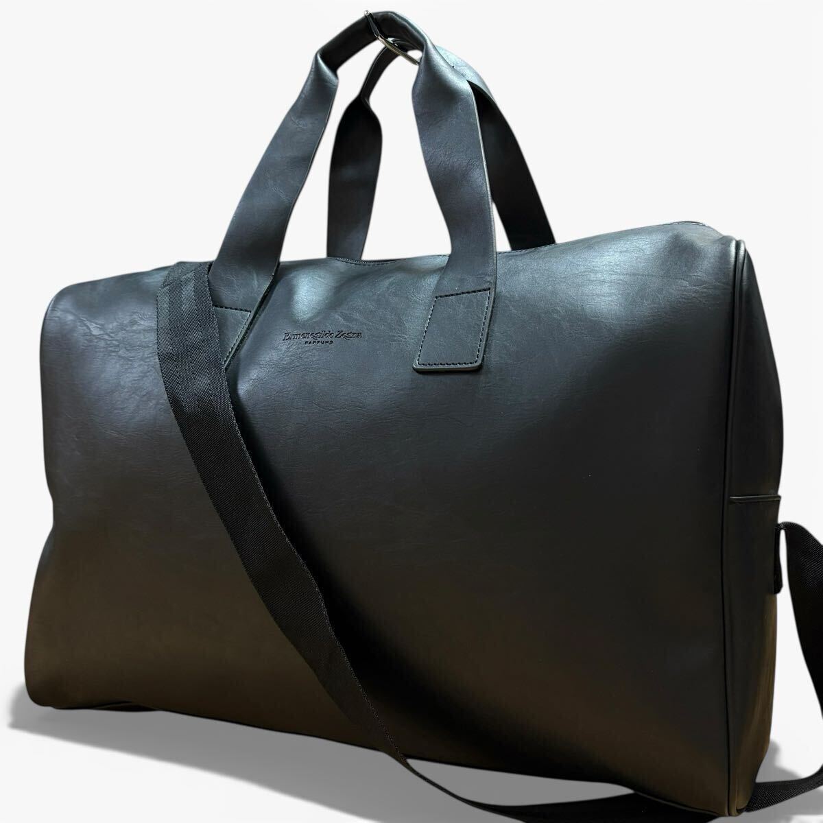 【名作!!!美品!!!】Ermenegildo Zegna エルメネジルドゼニア オールレザー ボストンバッグ ショルダー ロゴ刻印 大容量 ビジネスバッグ 黒 拍卖