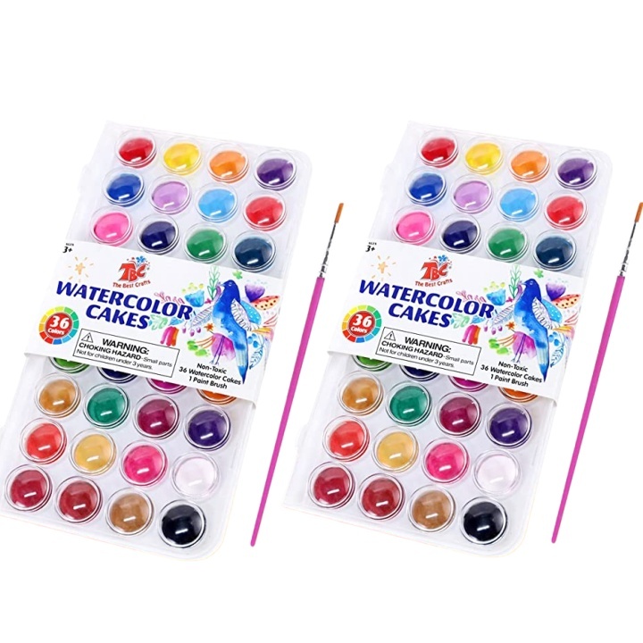 水彩絵の具 36色 2点セット 固体水彩絵の具 水彩パンセット 絵筆2本付き拍卖