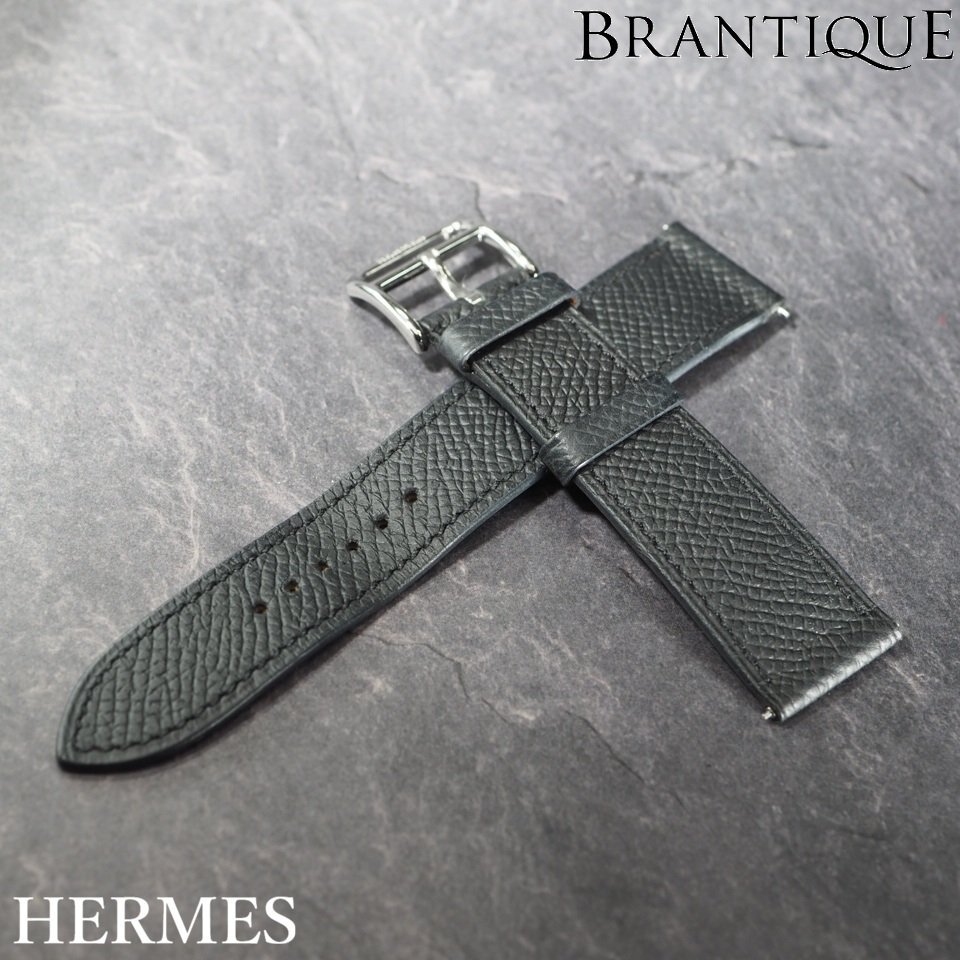 ◆純正革ベルト/尾錠付き◆ HERMES エルメス 純正 革ベルト 尾錠付き ブラック 20mm USED メンズ 腕時計用 ベルトのみ 「28476」拍卖