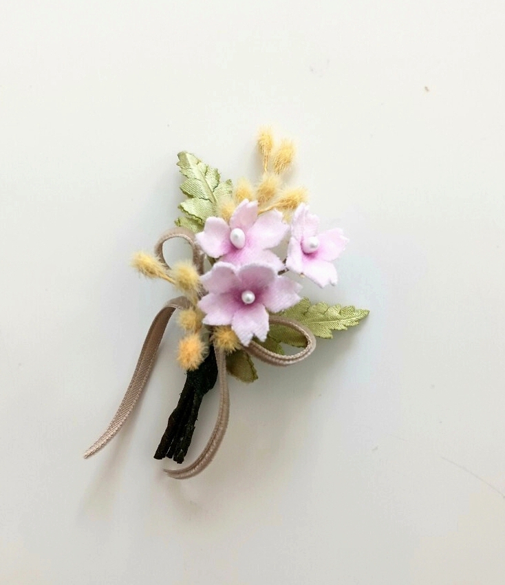 染め布花*さくらとミモザのコサージュ ハンドメイド 髪飾り拍卖