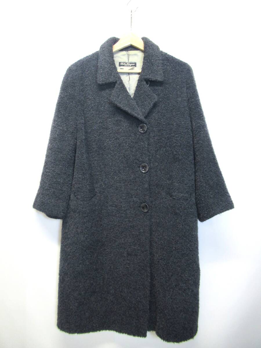 ★【S送900円】3023 難有 Salvatore Ferragamo サルヴァトーレフェラガモ イタリア製 ウールコート アルパカ混 ダークグレー系 XS拍卖