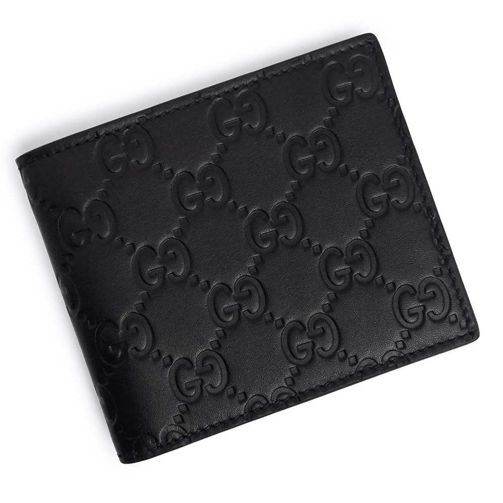 (未使用 展示品)GUCCI グッチ 779836 シグネチャー グッチシマレザー ブラック 札入れ 二つ折り財布拍卖