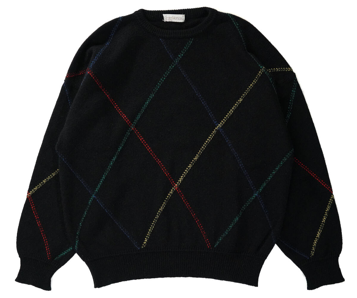 「 イタリア製 80s GIANNI VERSACE ニット セーター ウール アルパカ 」ブラック ジャンニヴェルサーチ 52サイズ メンズ拍卖
