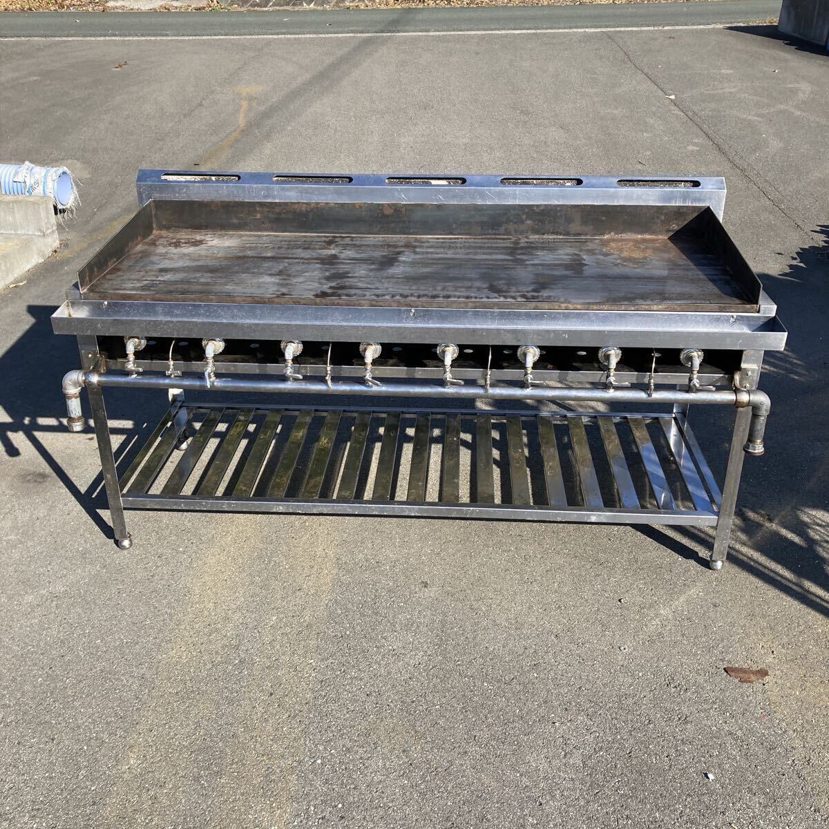 【福岡発】鉄板焼き器 ★極厚鉄板約19mm★ 業務用グリドル LPガス 焼き台W1800×D650(+130)×H800(+BG180)mm 中古現状品拍卖