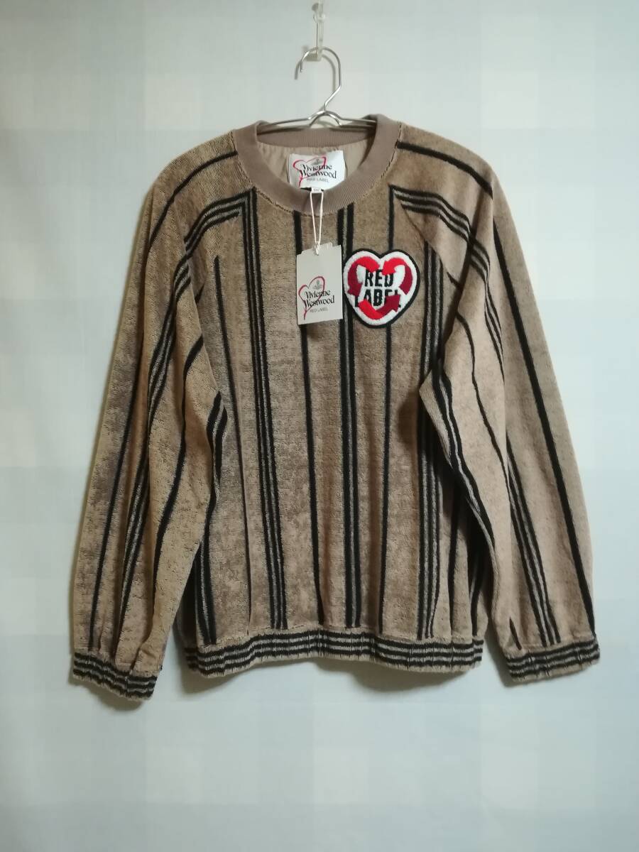 新品 Vivienne Westwood red label テリー素材 ロゴスウェット ストライプ ブラウン サイズ00拍卖