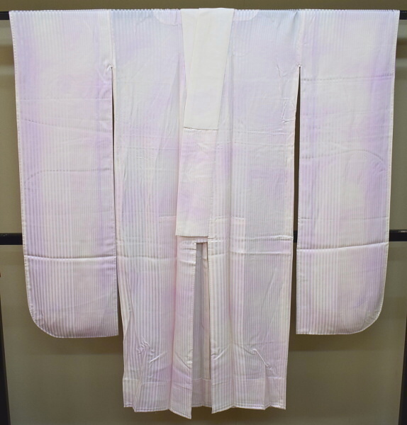 A32-1【凛々】即決 中古品 正絹 振袖用 長襦袢 紫ぼかし 縞 裄65拍卖