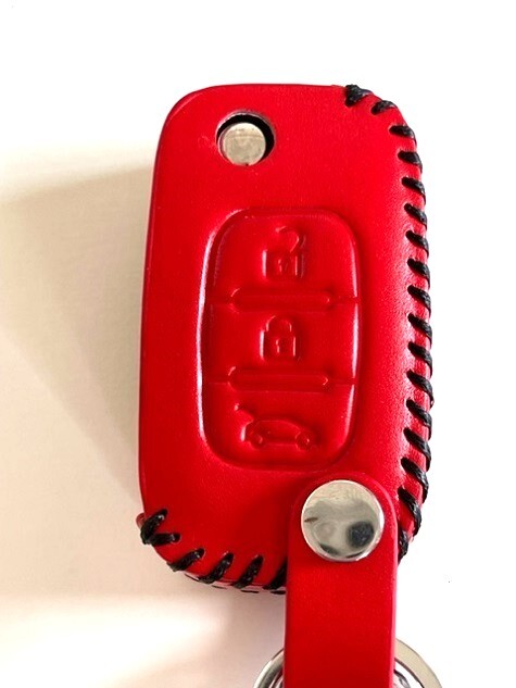 牛革ぴったり収まる ルノー スマートキーケース 3ボタン 赤色縫い糸黒 ルノー キーケース カングー キーケース トゥインゴ キーケース 1拍卖