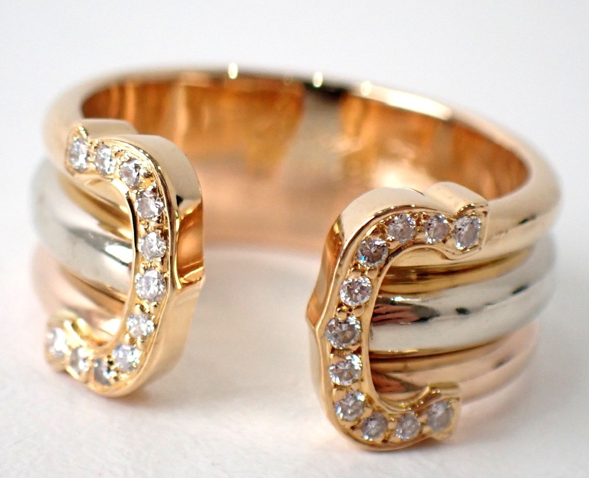 ワイド!磨き済 美品 カルティエ K18 18金 2Cリング ダイヤ 2C トリニティ リング ダイヤリング 16号 16.5号 8g 指輪 リング 142拍卖