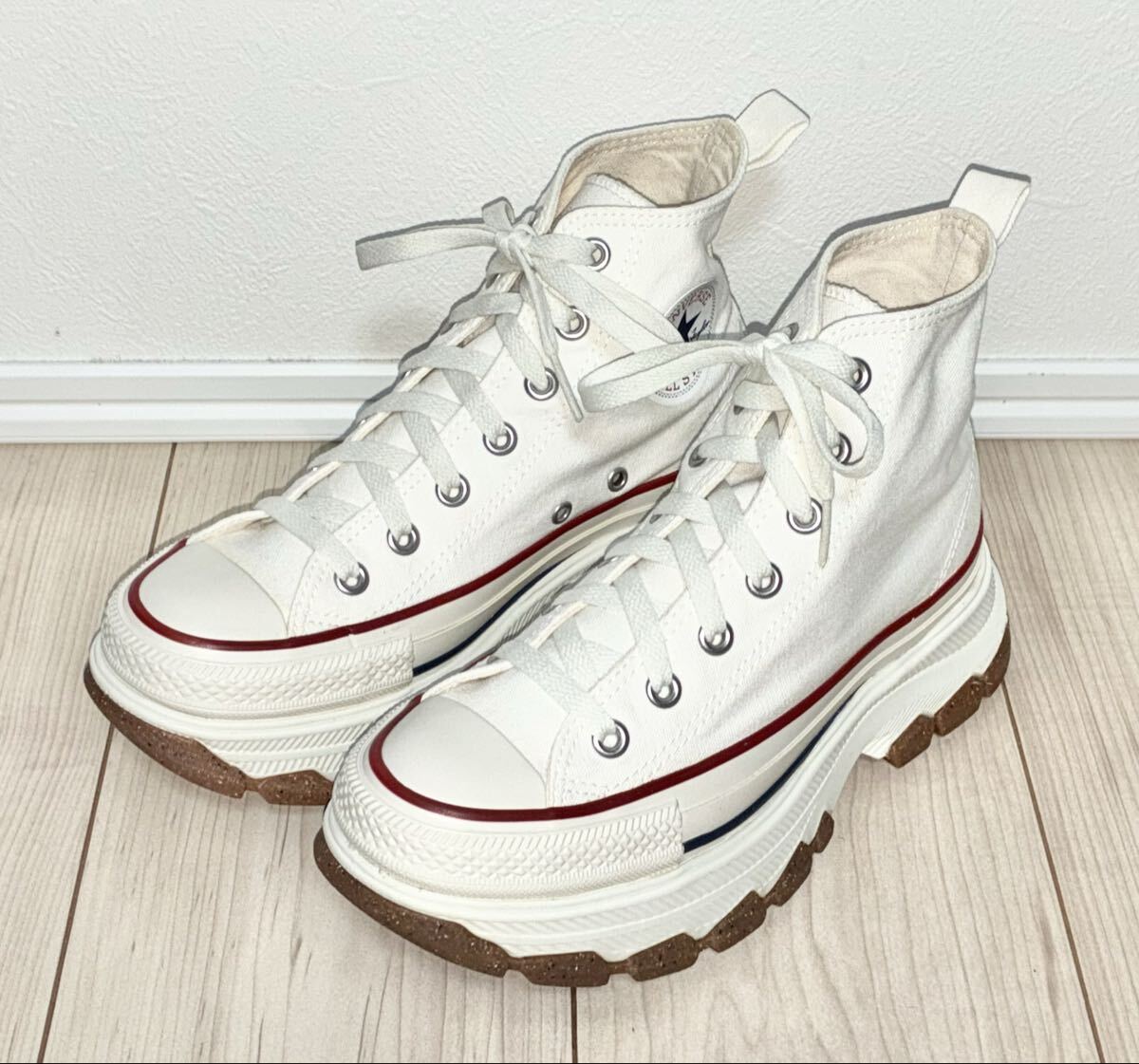 良品 CONVERSE ALL STAR TREKWAVE HI 1SD663 US5 24cm 24.0cm コンバース オールスター トレックウェーブ ハイ ホワイト 白 厚底 allstar拍卖