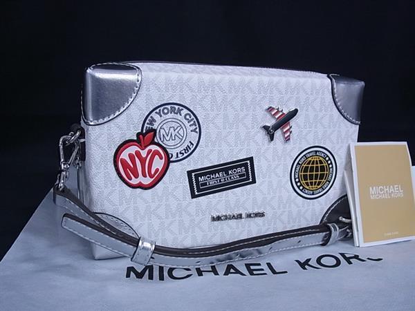 ■新品■未使用■ MICHAEL KORS マイケルコース MK柄 エンベリッシュ PVC×レザー クロスボディ ショルダー ホワイト系 FR4925拍卖