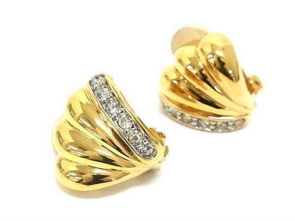 ■極美品■ NINA RICCI ニナリッチ ラインストーン クリップ式 イヤリング アクセサリー レディース ゴールド系×シルバー系 DE7269拍卖