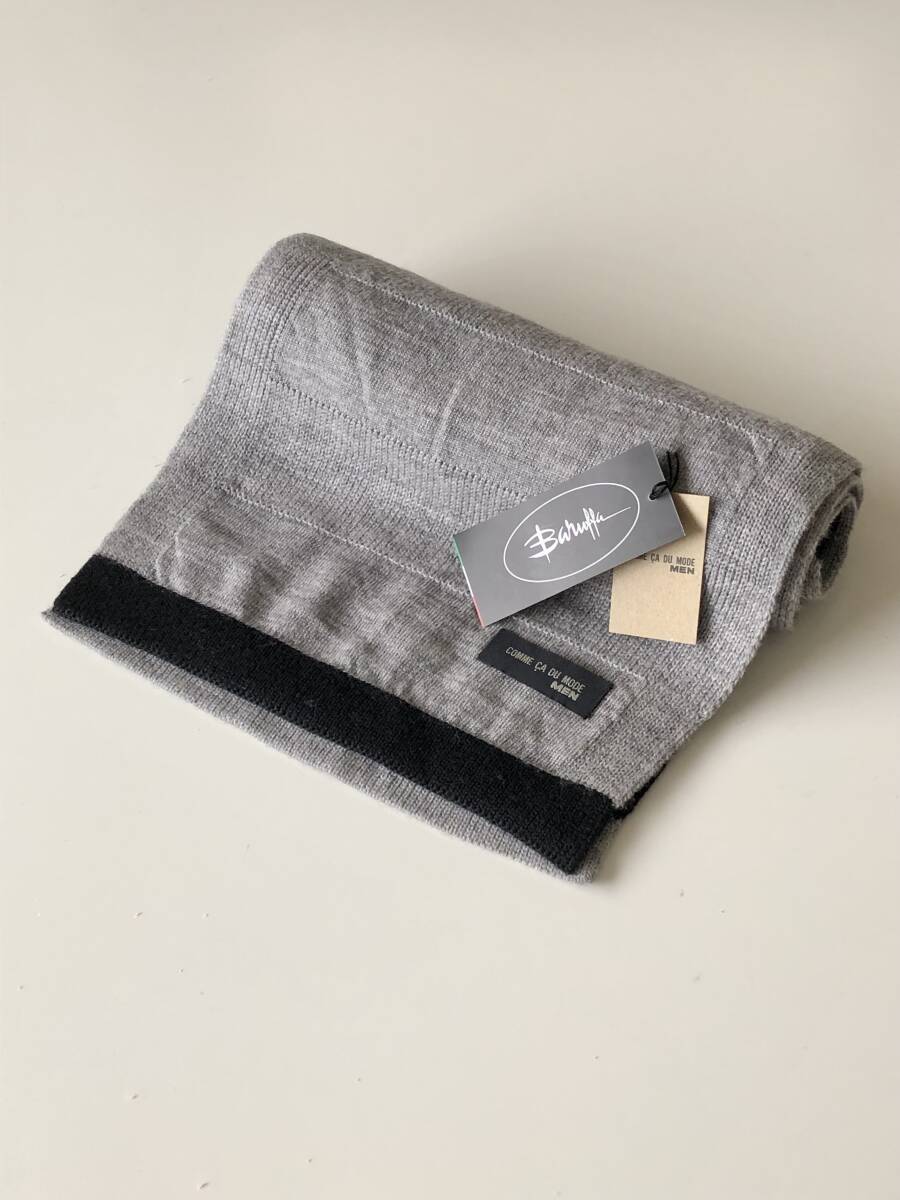 新品【コムサ・デ・モード ×Zegna Baruffa マフラー 日本製】COMME CA DU MODE MEN キャッシュウール ニット ブラック×グレー バイカラー拍卖