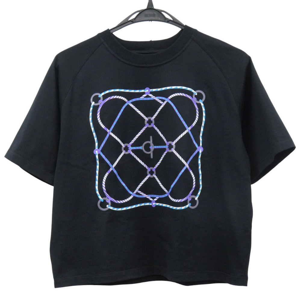 美品 エルメス フィギュア アーティスティック FIGURE ARTISTIQUE 3H4609DL コットン ブラック 半袖Tシャツ 0934 HERMES拍卖