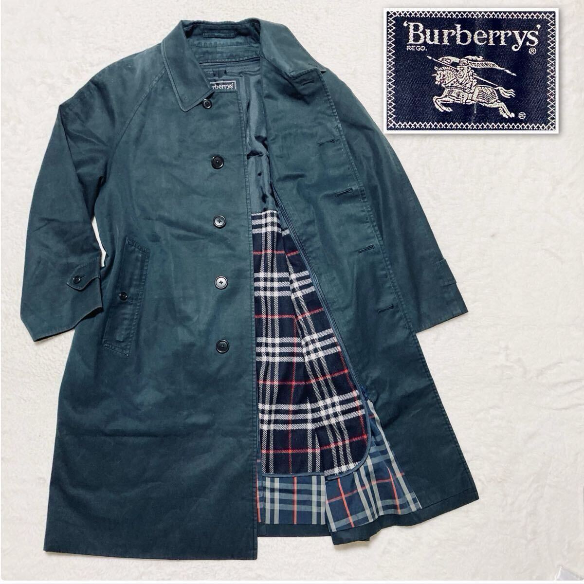 Burberrys バーバリー 2way ステンカラーコート ウールライナー付き ネイビー×裏地&ライナーノバチェック メンズ 日本製 三陽商会 L〜XL拍卖