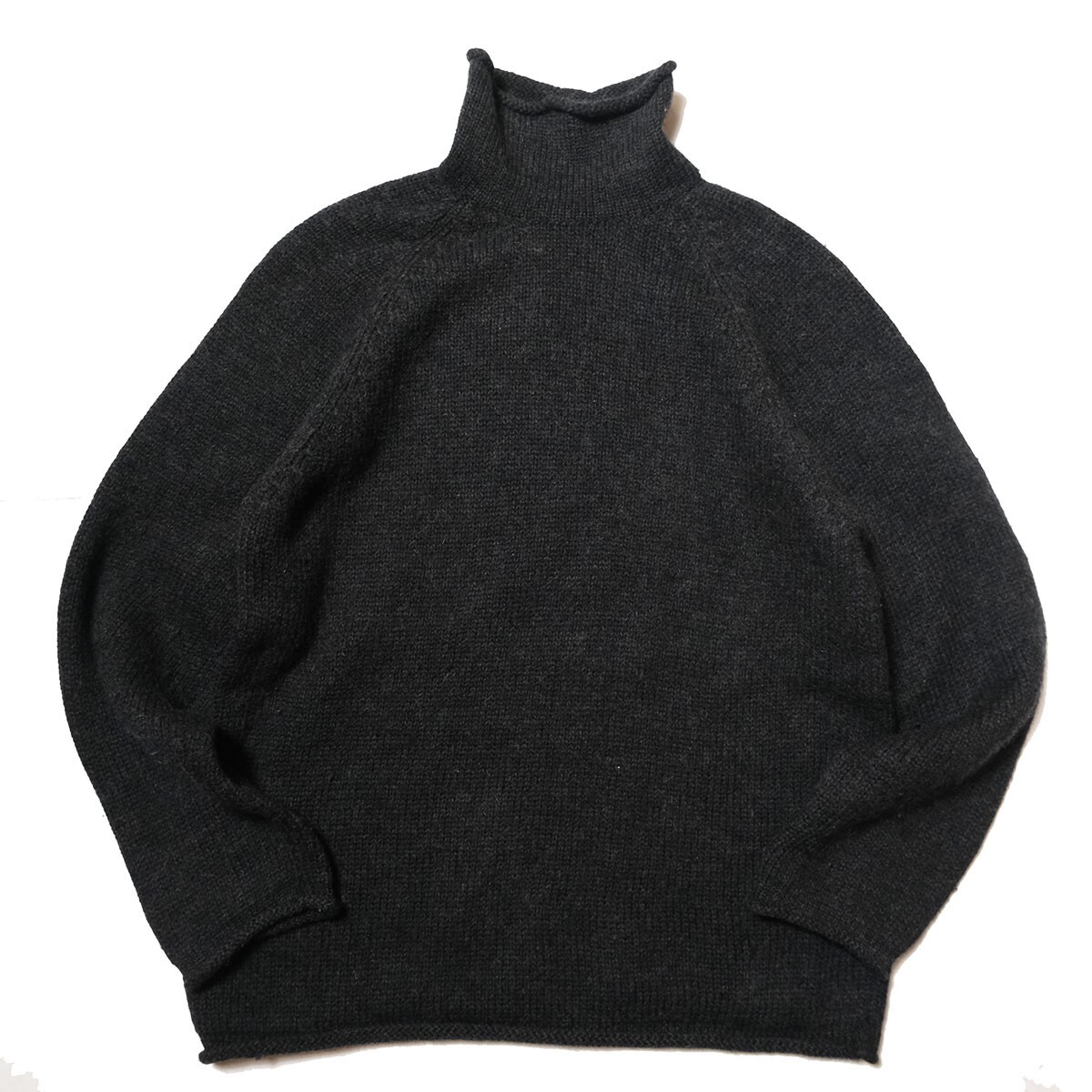 90's Jクルー J.CREW ロールネック ウール ニットセーター 墨黒 (M) チャコール ハイネック 無地 90年代 旧タグ オールド 巨人タグ拍卖