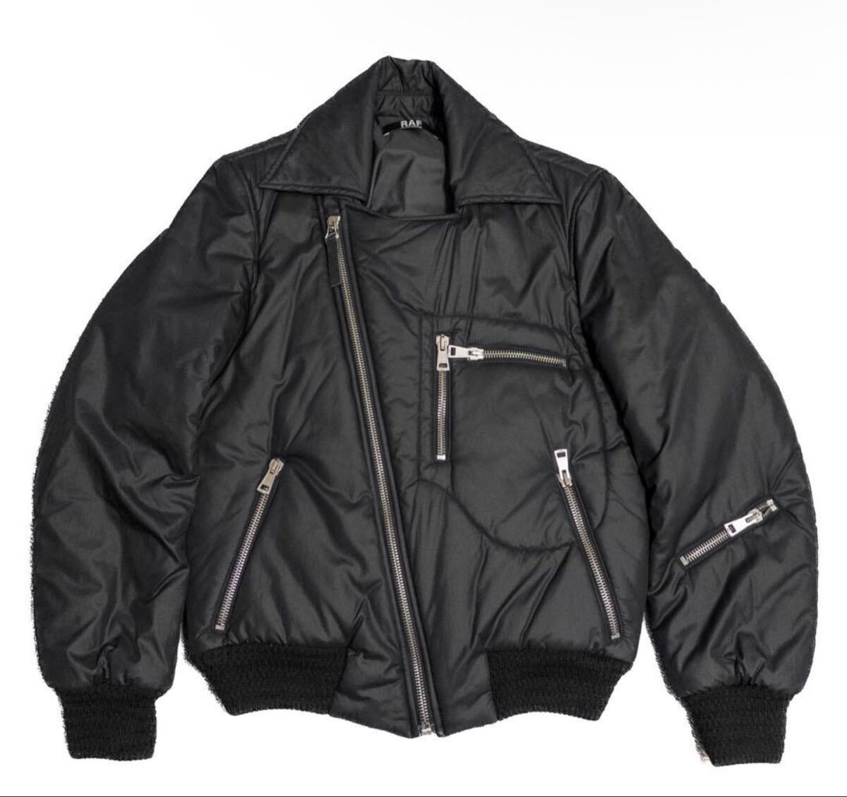 RAF by RAF SIMONS ナイロンダブルライダースジャケット 05aw ポルターガイスト期 ダウン ブルゾン 黒 短丈 (Yohji Yamamoto pour homme拍卖